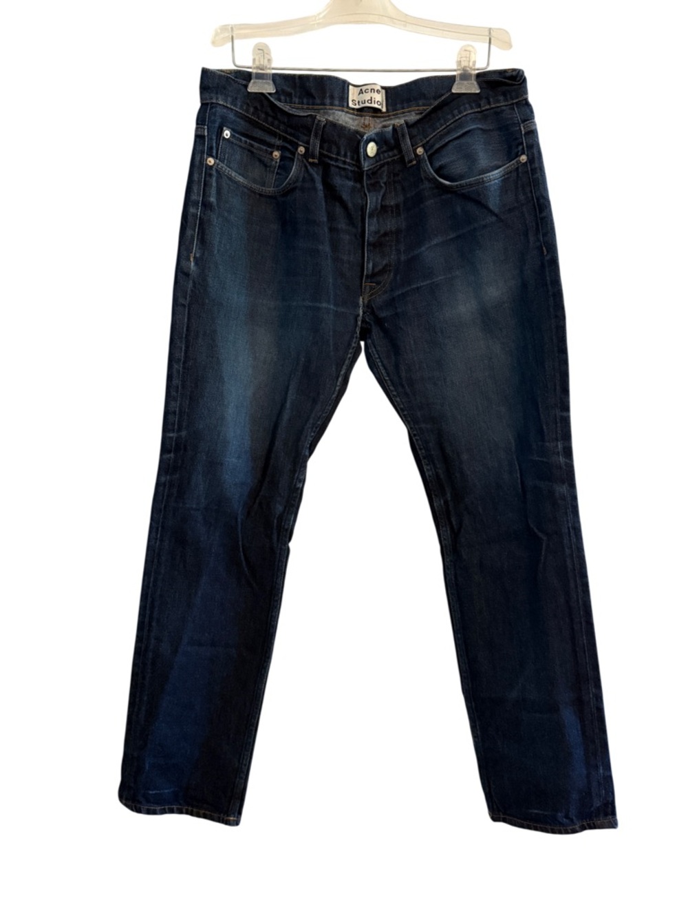 Acne Studios Roc Raw Thrashed Straight Leg Dark Blue Jeans 34x32 See Description
